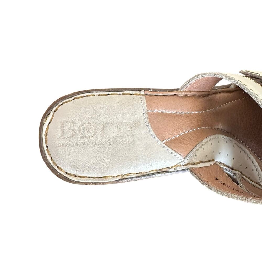 Born Women’s Beige Studded Buckle Slip On Cushioned Wedge Sandals Size 6 - Picture 9 of 14